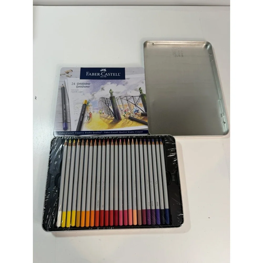 Lot of 2 Winsor & Newton & Faber-Castell Goldfaber 24 Colored Pencils Set Tins⁠